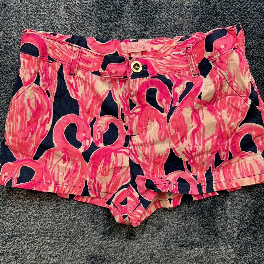 Lilly Pulitzer Girls Flamingo Print Callahan Shorts‎ Pink Navy Size 14